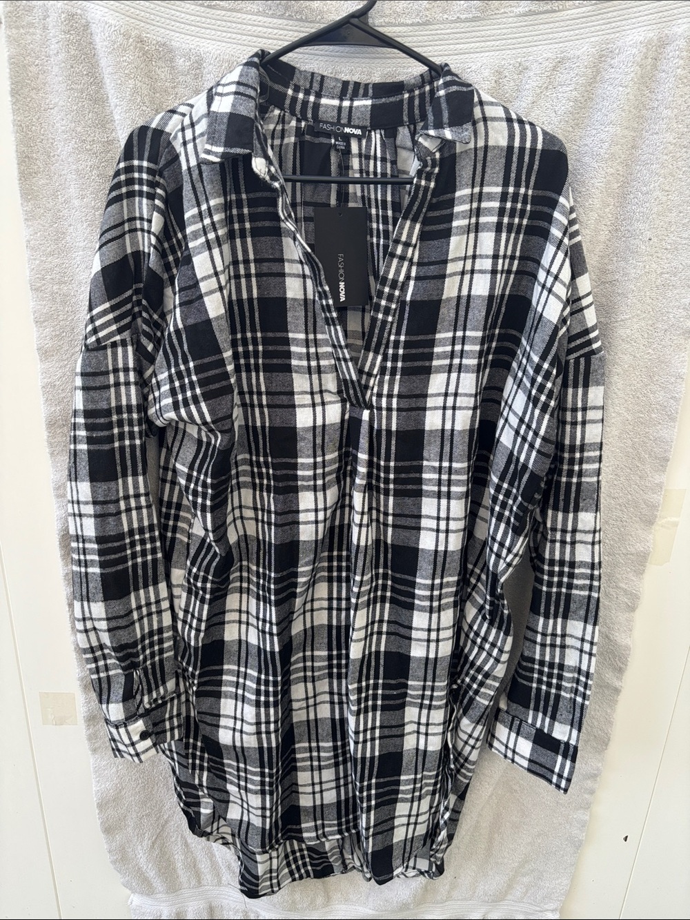 Fashion Nova Black and White Plaid Midi Dress